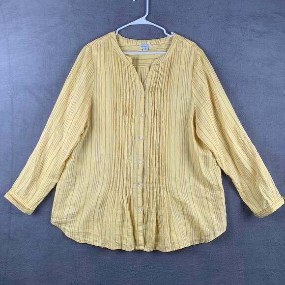 Sundance Tops - Sundance Yellow 100% Linen Pleated Front Warm Breeze Tunic Top Size XL
